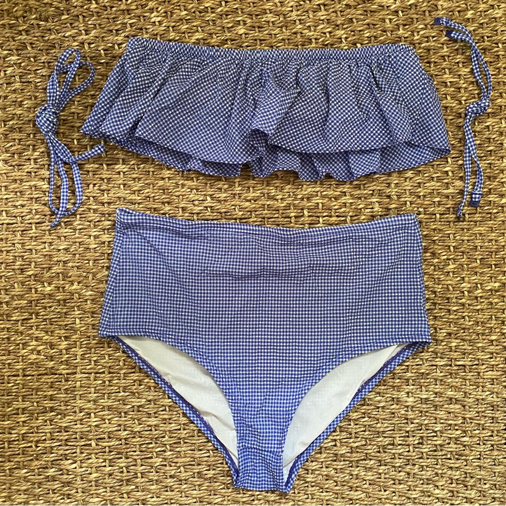 J. CREW Ruffle Gingham Bandeau High-waisted Two-Piece